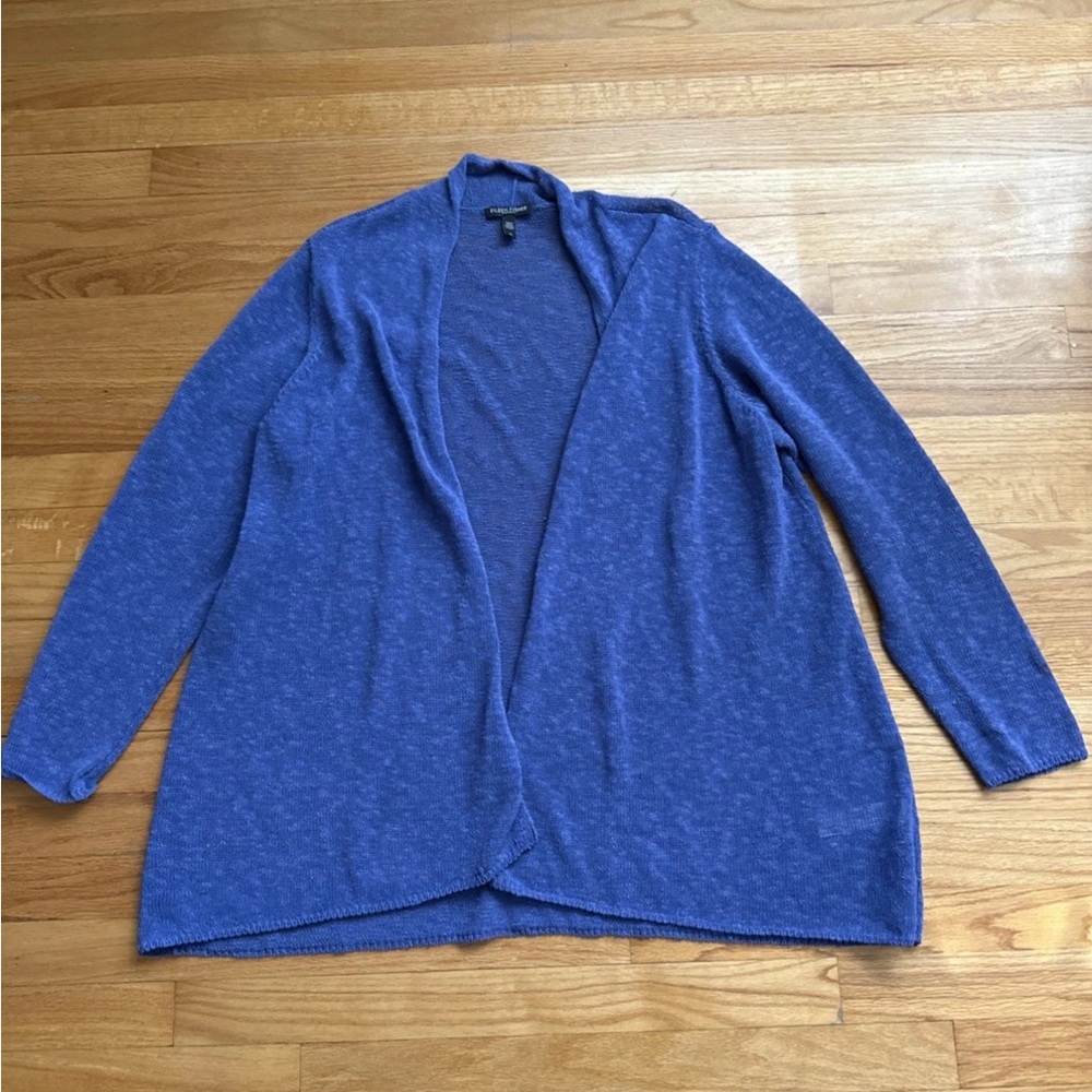 Eileen Fisher Open Front Cardigan Sweater Size‎ 1X Purple Open Knit Linen Blend